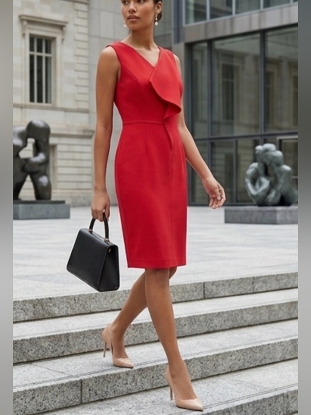 Oscar De La Renta Red Wool Blend Dress. Made In Italy.